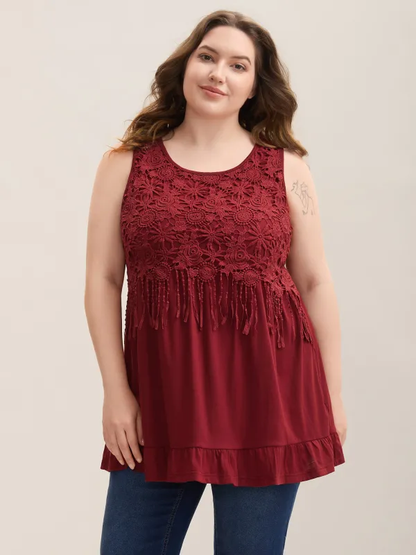 Lace Spliced Stretchy Sleeveless Top sold by Bloomchic