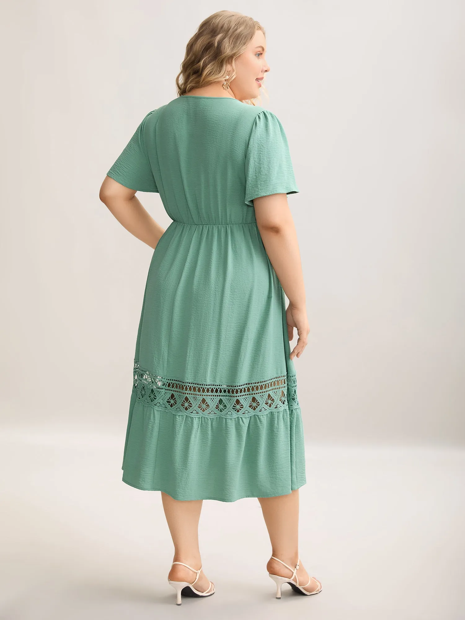 Lace Cut-Out Lotus Leaf Sleeve Midi Dress sold by Bloomchic product image thumbnail 4
