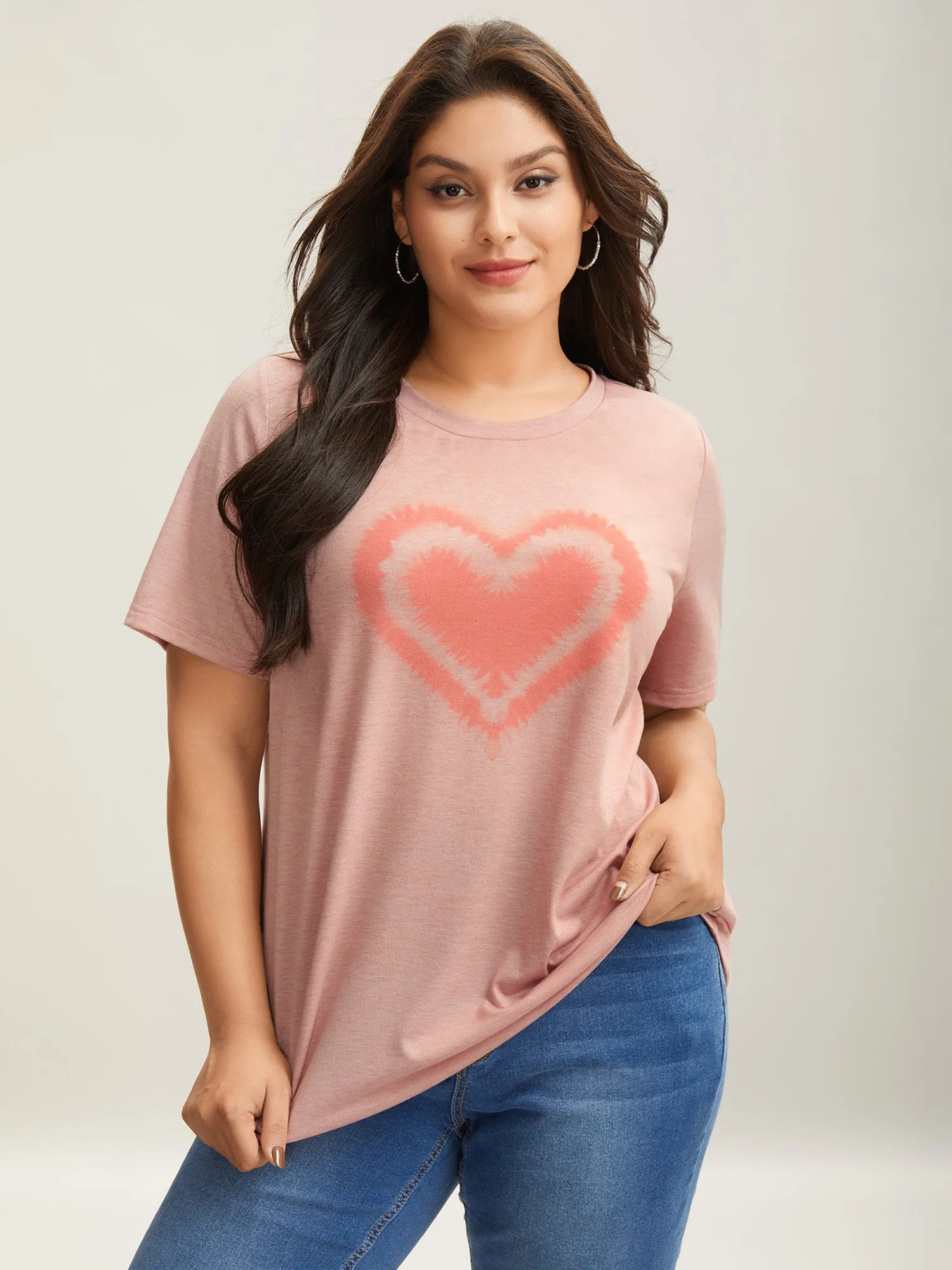 Supersoft Heart Motif Tie-Dye Stretchy T-Shirt sold by Bloomchic