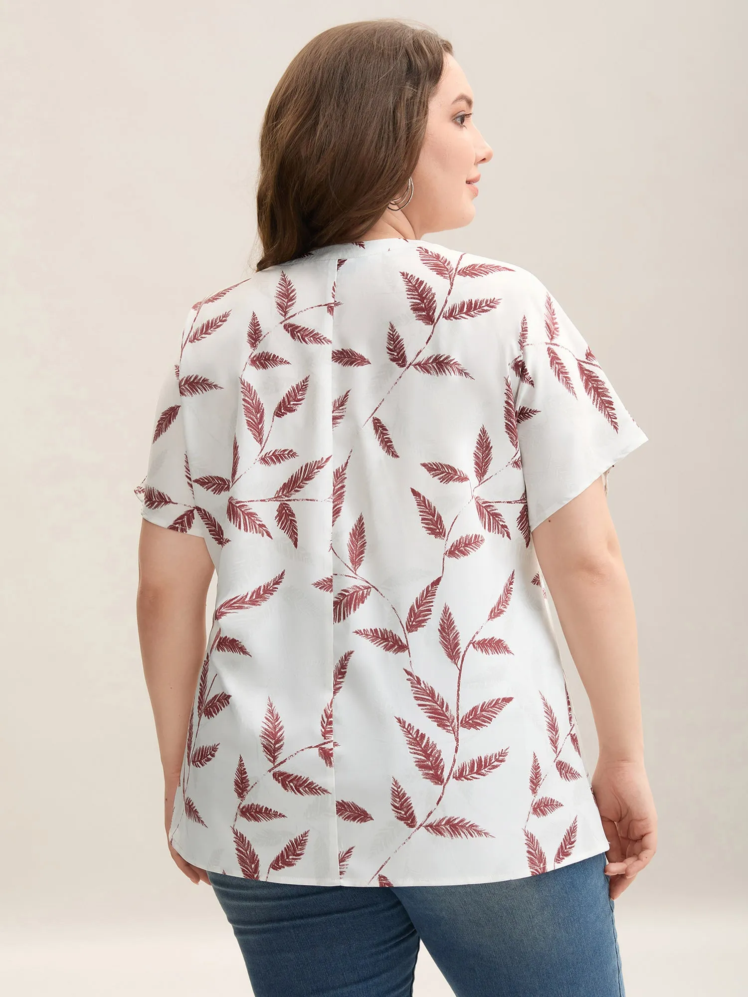 Leaf Print Notched Collar Blouse sold by Bloomchic product image thumbnail 2