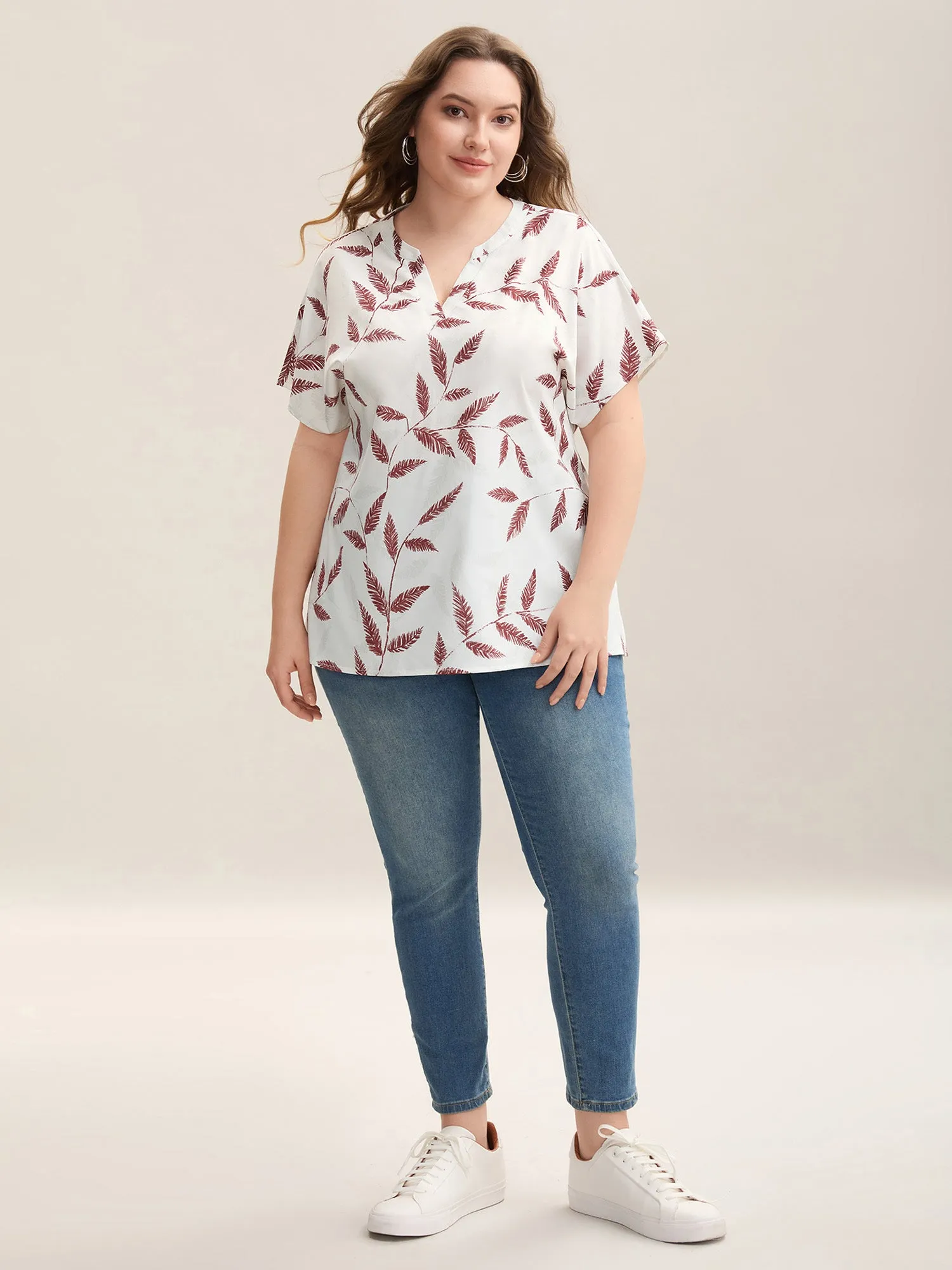 Leaf Print Notched Collar Blouse sold by Bloomchic product image thumbnail 3