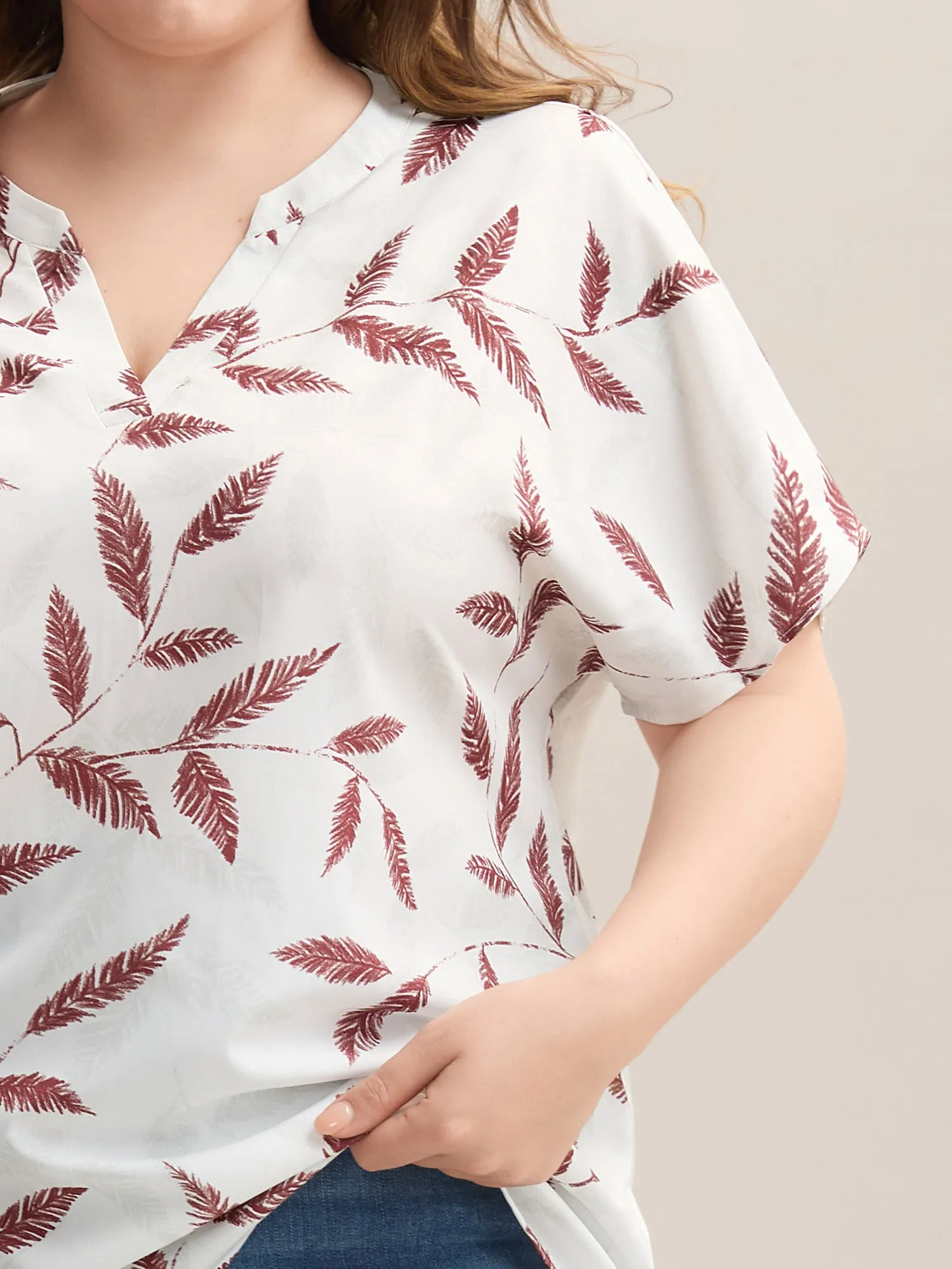 Leaf Print Notched Collar Blouse sold by Bloomchic product image thumbnail 4