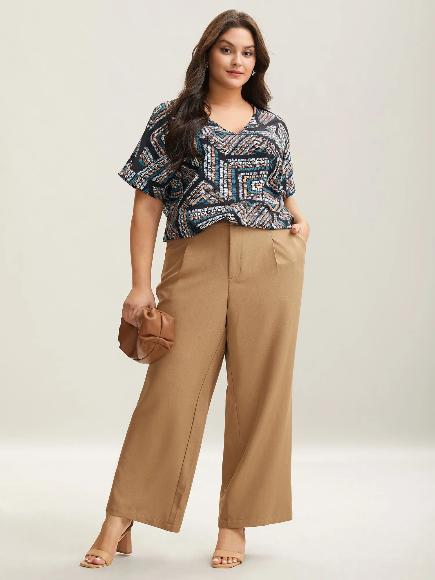 Geometric Print V-Neck Relaxed Fit Blouse sold by Bloomchic product image thumbnail 3