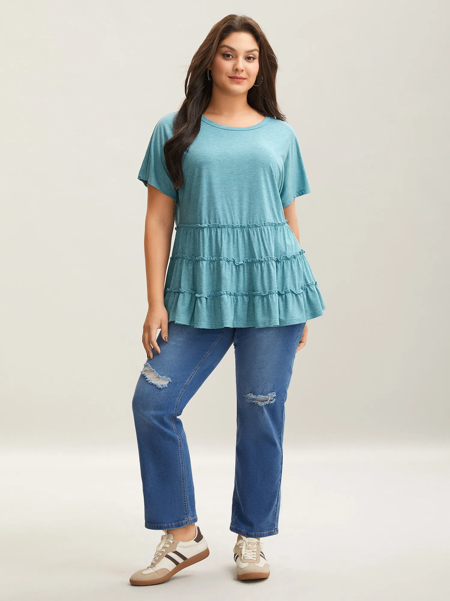 Tiered Petal Trim Crew Neck T-Shirt sold by Bloomchic product image thumbnail 3