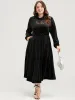 Solid Lace Pocket Velvet Shirred Mock Neck Flutter Dress sold by Bloomchic