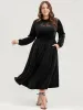 Solid Lace Pocket Velvet Shirred Mock Neck Flutter Dress sold by Bloomchic