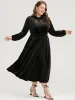Solid Lace Pocket Velvet Shirred Mock Neck Flutter Dress sold by Bloomchic