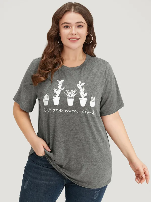 Plants Print Heather Round Neck T-shirt sold by Bloomchic