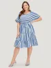 Striped Geo Pocket Belt Pocket Layered Hem Dress sold by Bloomchic