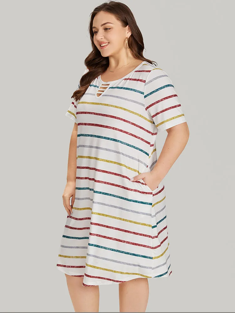 Colour Striped Print Pocket Keyhole Arc Hem Dress sold by Bloomchic product image thumbnail 4