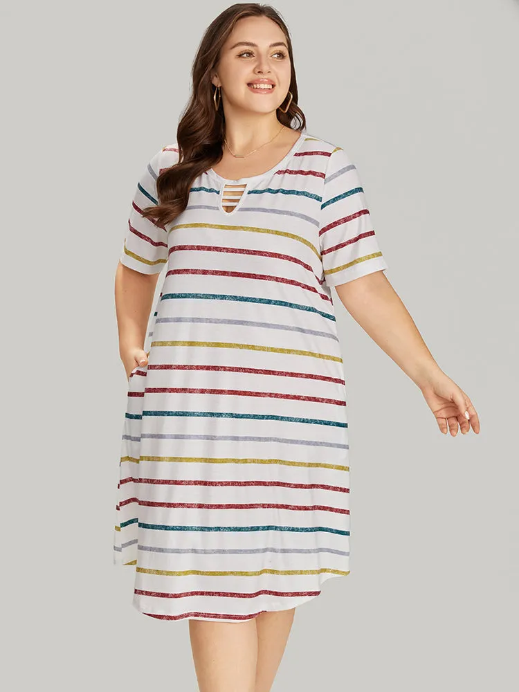 Colour Striped Print Pocket Keyhole Arc Hem Dress sold by Bloomchic product image thumbnail 2