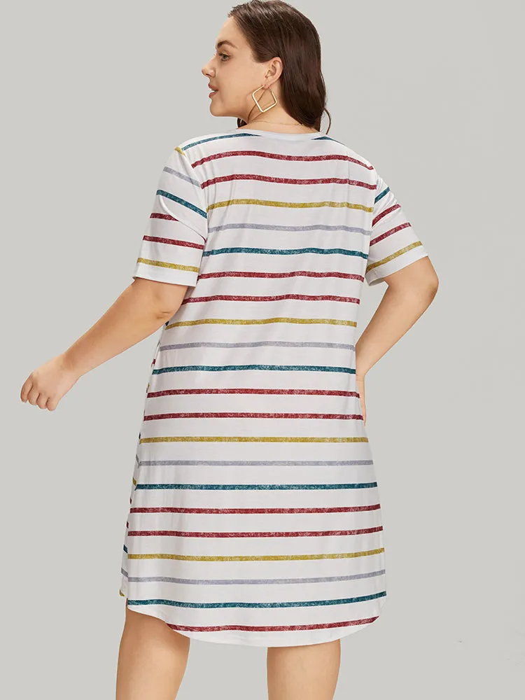 Colour Striped Print Pocket Keyhole Arc Hem Dress sold by Bloomchic product image thumbnail 5