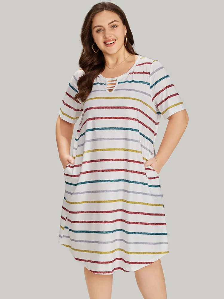 Colour Striped Print Pocket Keyhole Arc Hem Dress sold by Bloomchic product image thumbnail 3