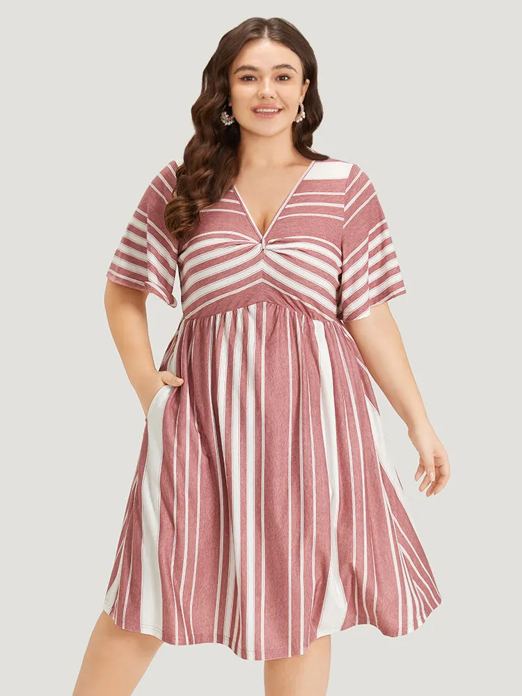 Striped Print Pocket Twist Front Dress sold by Bloomchic
