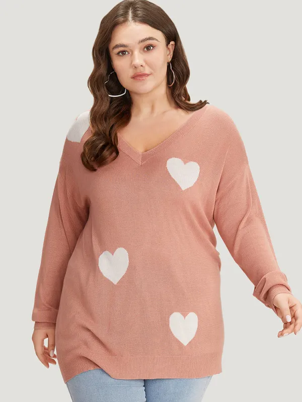 Supersoft Essentials Heart Print Contrast Very Stretchy Pullover sold by Bloomchic
