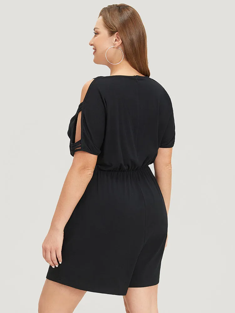 Plain Pocket Elastic Waist Cut Out V Neck Romper sold by Bloomchic product image thumbnail 4