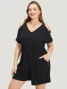 Plain Pocket Elastic Waist Cut Out V Neck Romper sold by Bloomchic