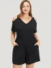 Plain Pocket Elastic Waist Cut Out V Neck Romper sold by Bloomchic
