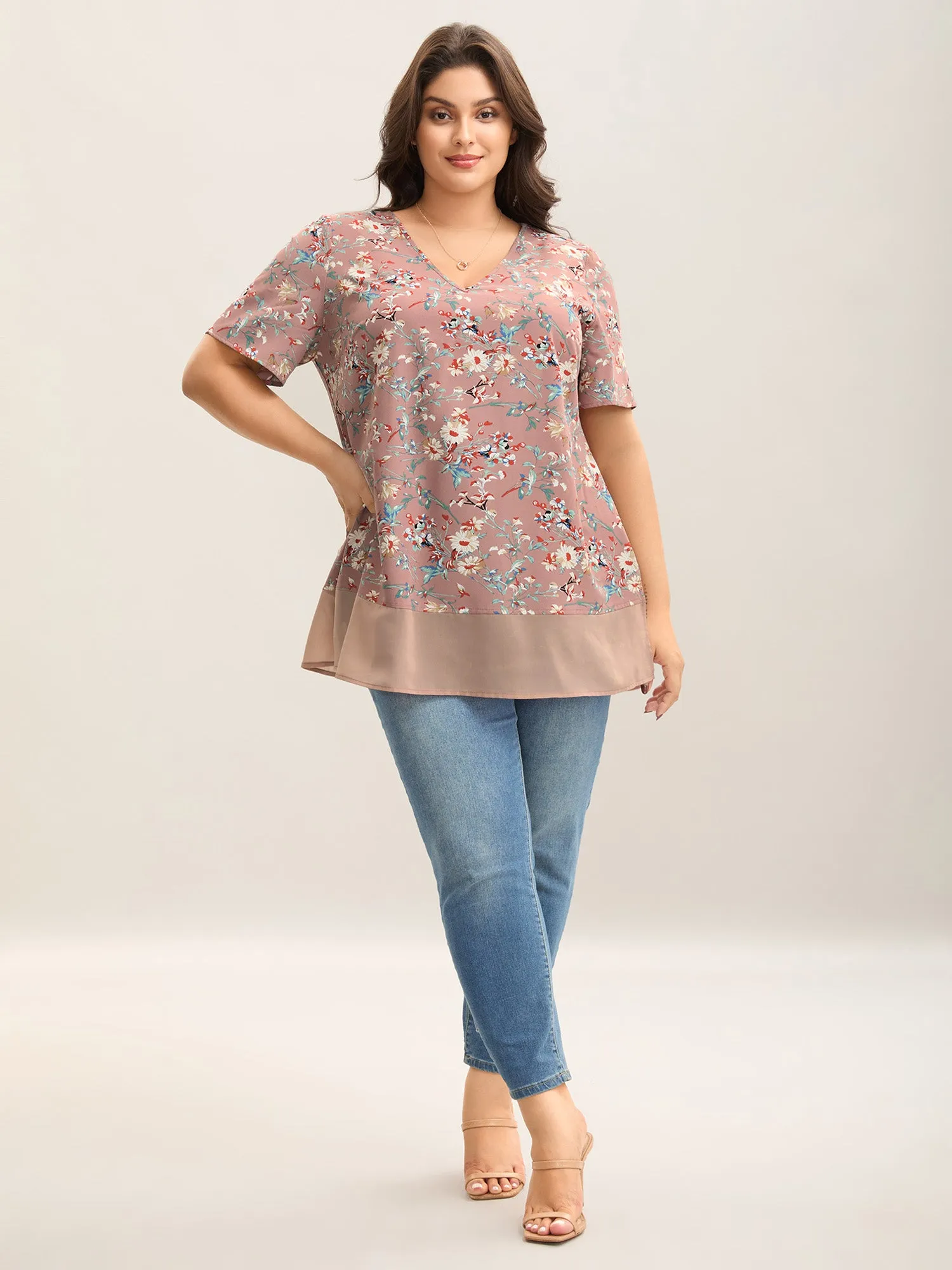 Garden Print Spliced V-Neck Blouse sold by Bloomchic product image thumbnail 3
