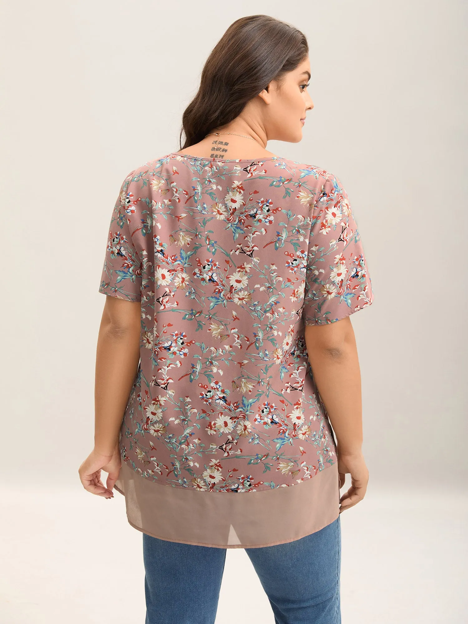Garden Print Spliced V-Neck Blouse sold by Bloomchic product image thumbnail 2