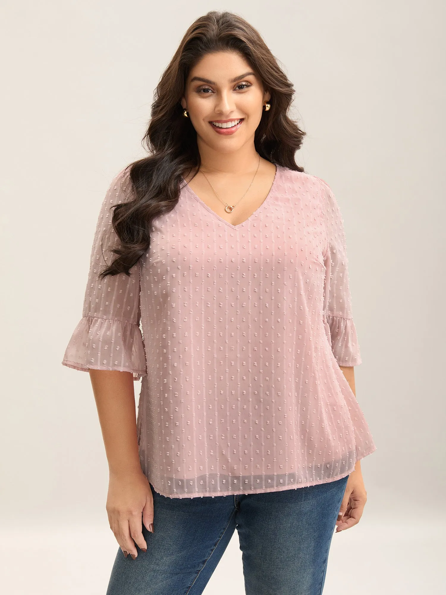 Textured Woven V-Neck Blouse sold by Bloomchic