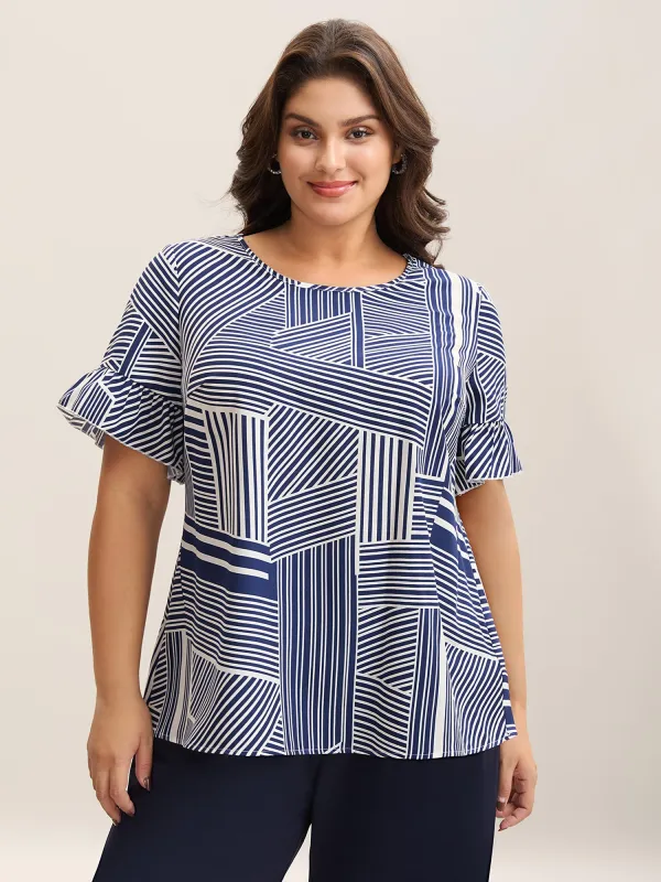 Abstract Print Lotus Leaf Sleeve Blouse sold by Bloomchic