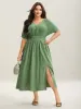 Pleated Solid Color Slit Maxi Dress sold by Bloomchic