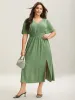 Pleated Solid Color Slit Maxi Dress sold by Bloomchic