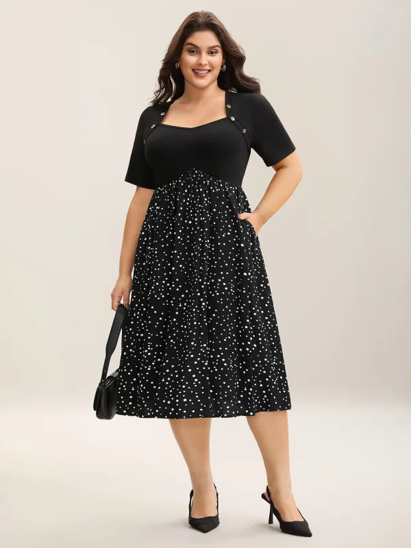Color Contrast Shoulder Button Sleeve Midi Dress sold by Bloomchic