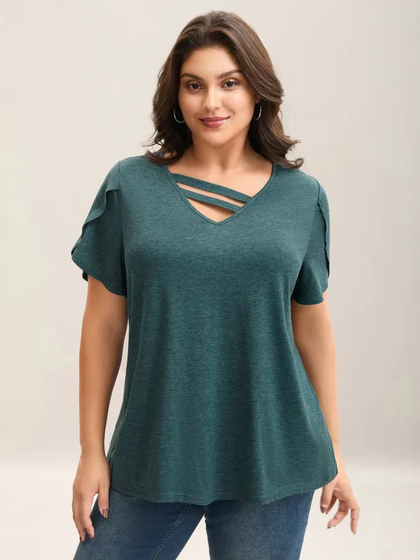 Heather Stretchy Neck Cut-Out T-Shirt sold by Bloomchic