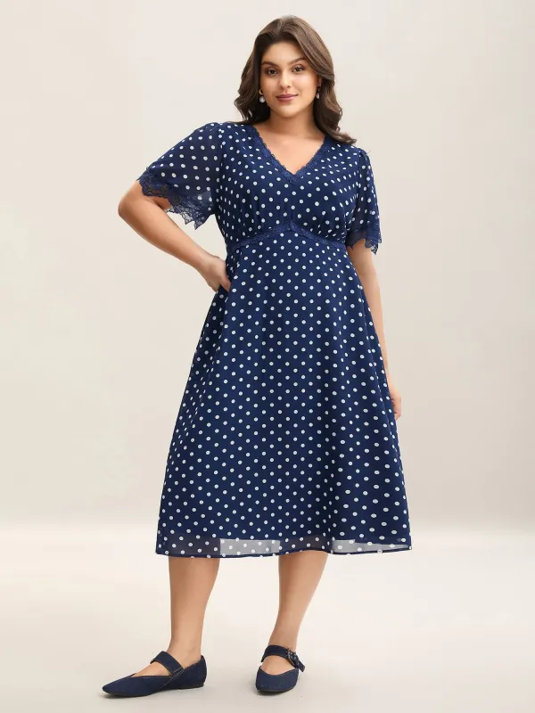 Chiffon Polka Dot Print Pockets Midi Dress sold by Bloomchic