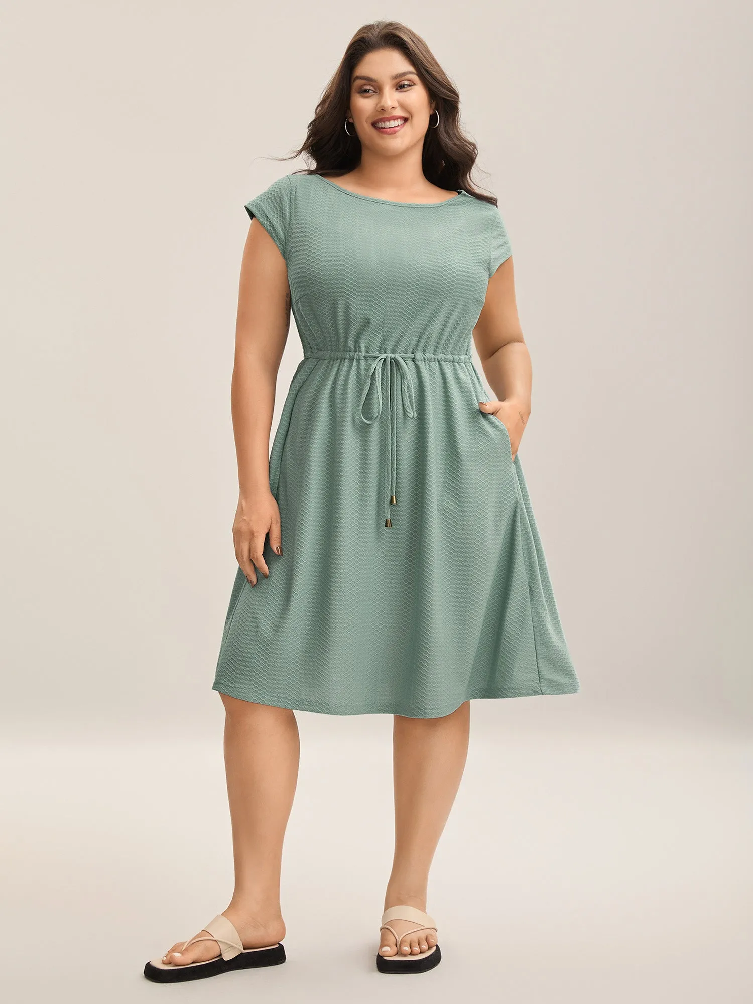 Textured Waist-Tie Knit Midi Dress sold by Bloomchic