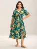 Tropical Floral Print Pockets Flowy Midi Dress sold by Bloomchic