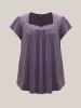 Pleated Shoulder Button Plain Relaxed T-Shirt sold by Bloomchic
