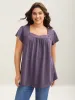 Pleated Shoulder Button Plain Relaxed T-Shirt sold by Bloomchic