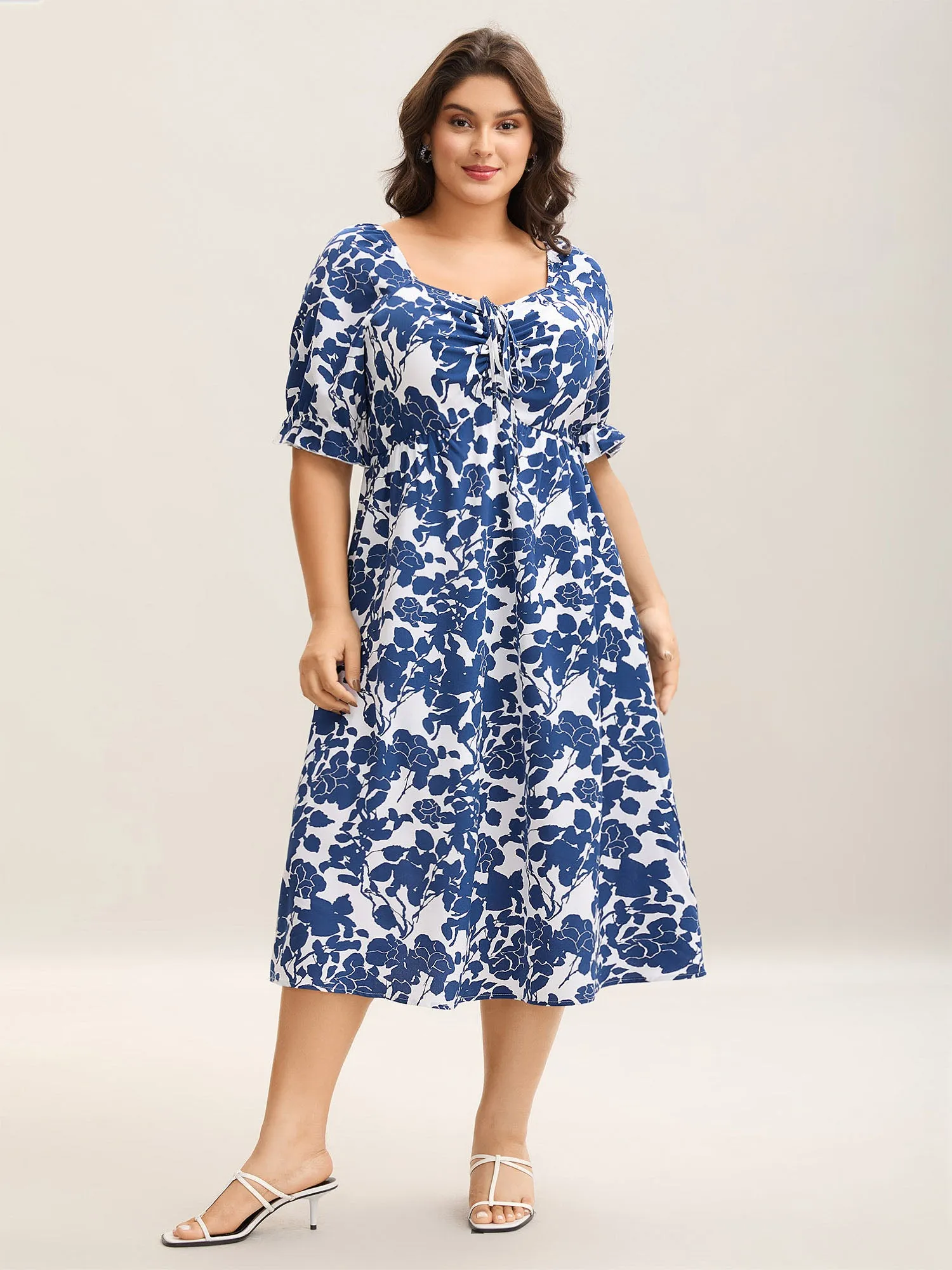 Silhouette Floral Print Tie Front Midi Dress sold by Bloomchic