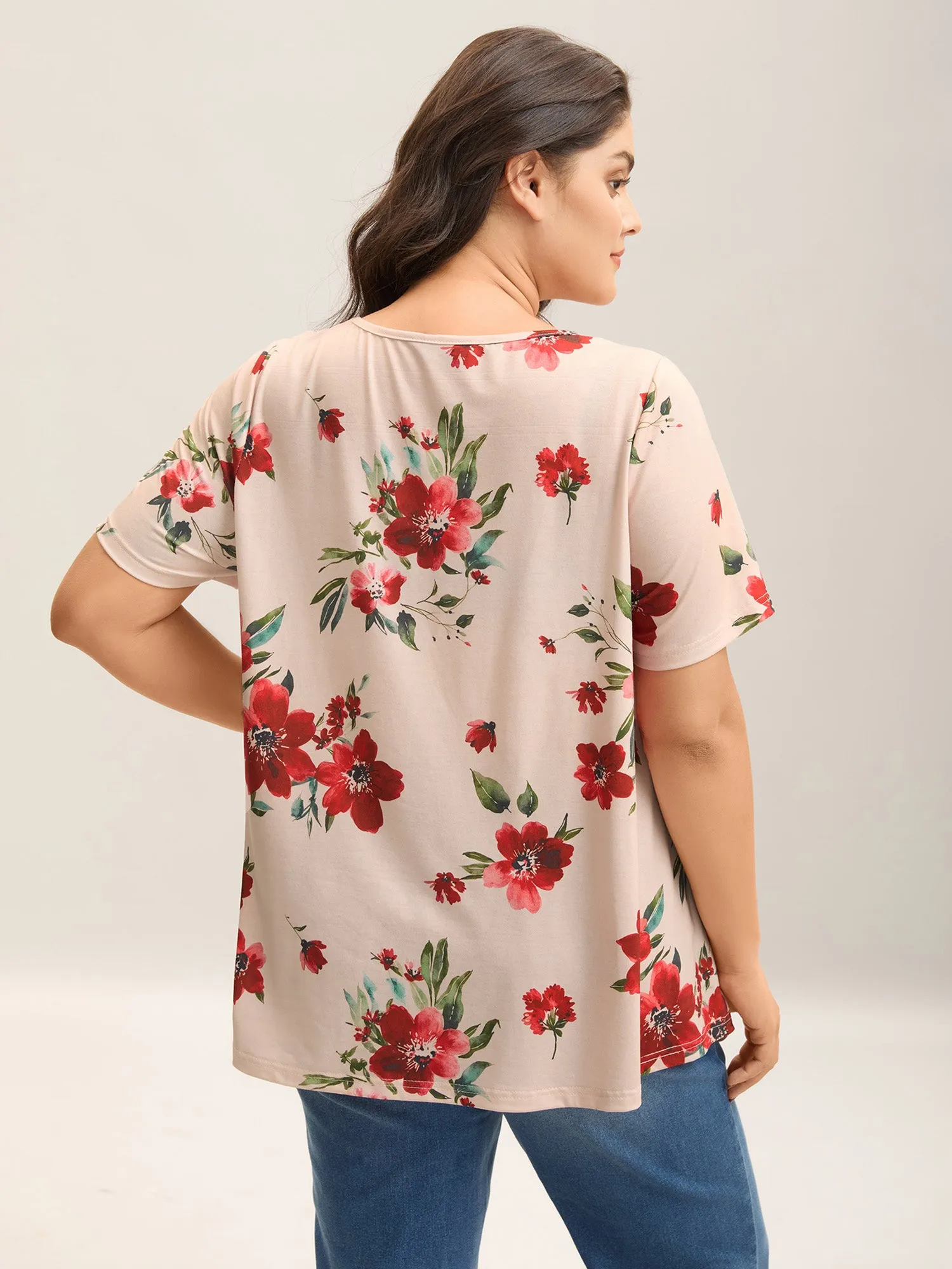 Dreamy Floral Print Flowy Pleated T-Shirt sold by Bloomchic product image thumbnail 4