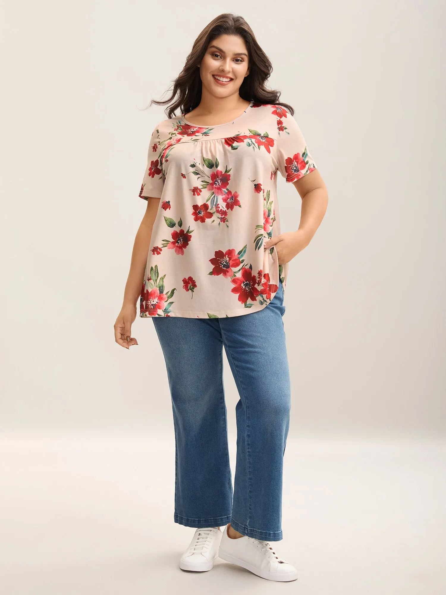 Dreamy Floral Print Flowy Pleated T-Shirt sold by Bloomchic product image thumbnail 3