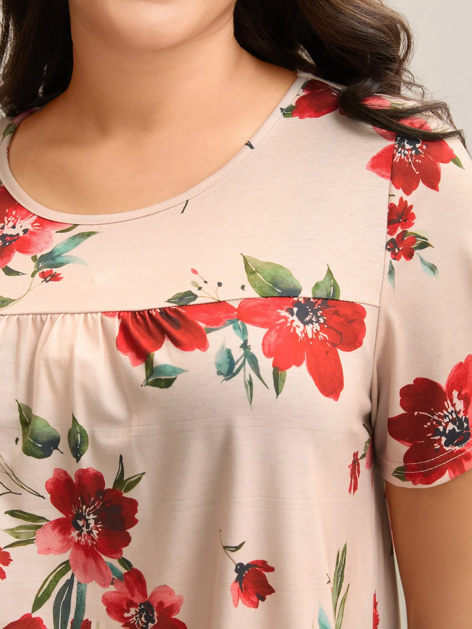 Dreamy Floral Print Flowy Pleated T-Shirt sold by Bloomchic product image thumbnail 2