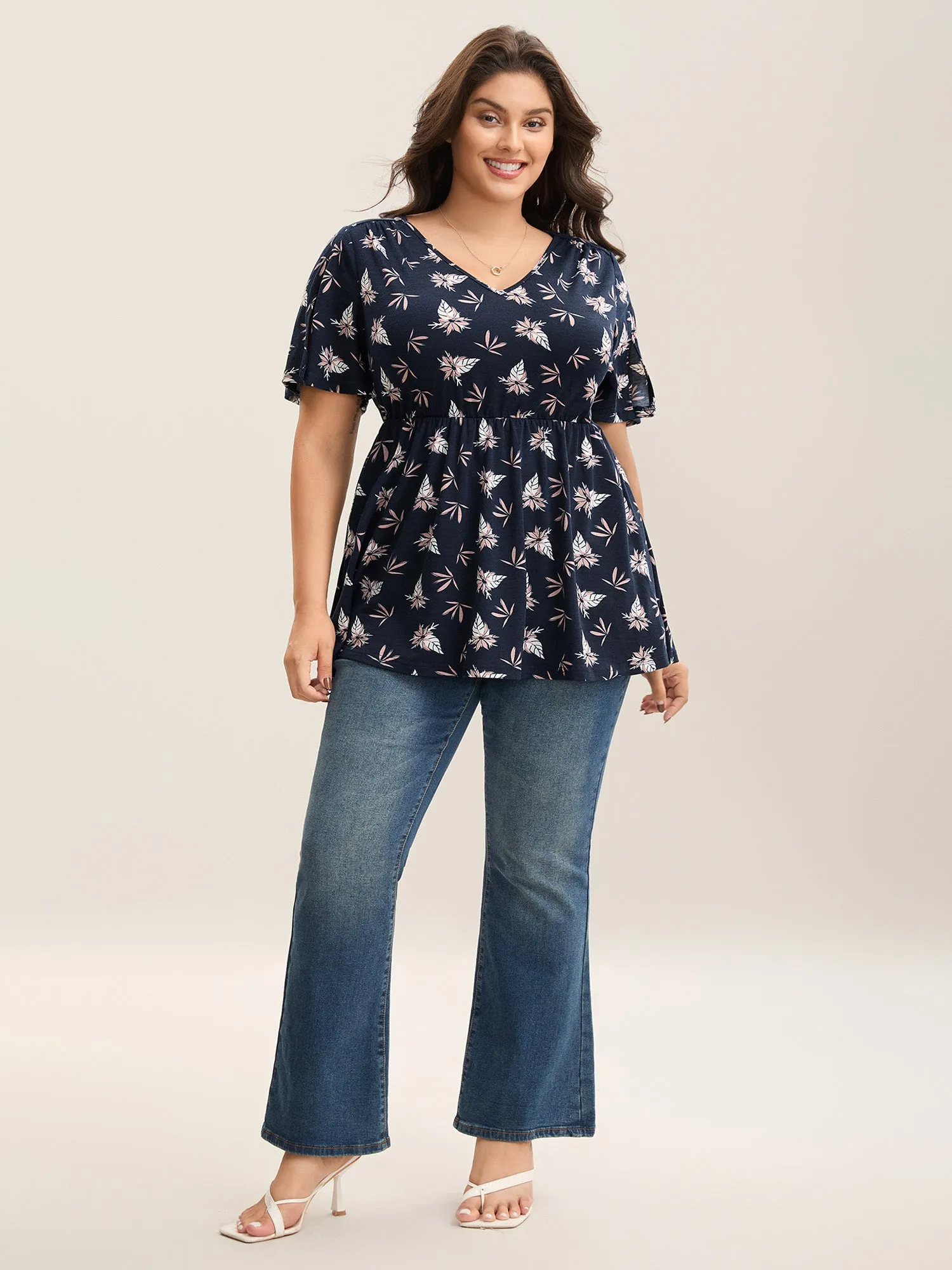 Floral Print Lotus Leaf Sleeve Knit Top sold by Bloomchic product image thumbnail 4