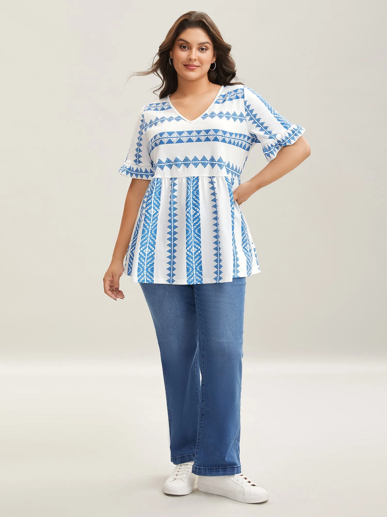 Tropical Stripes Pleated Knit Top sold by Bloomchic product image thumbnail 3