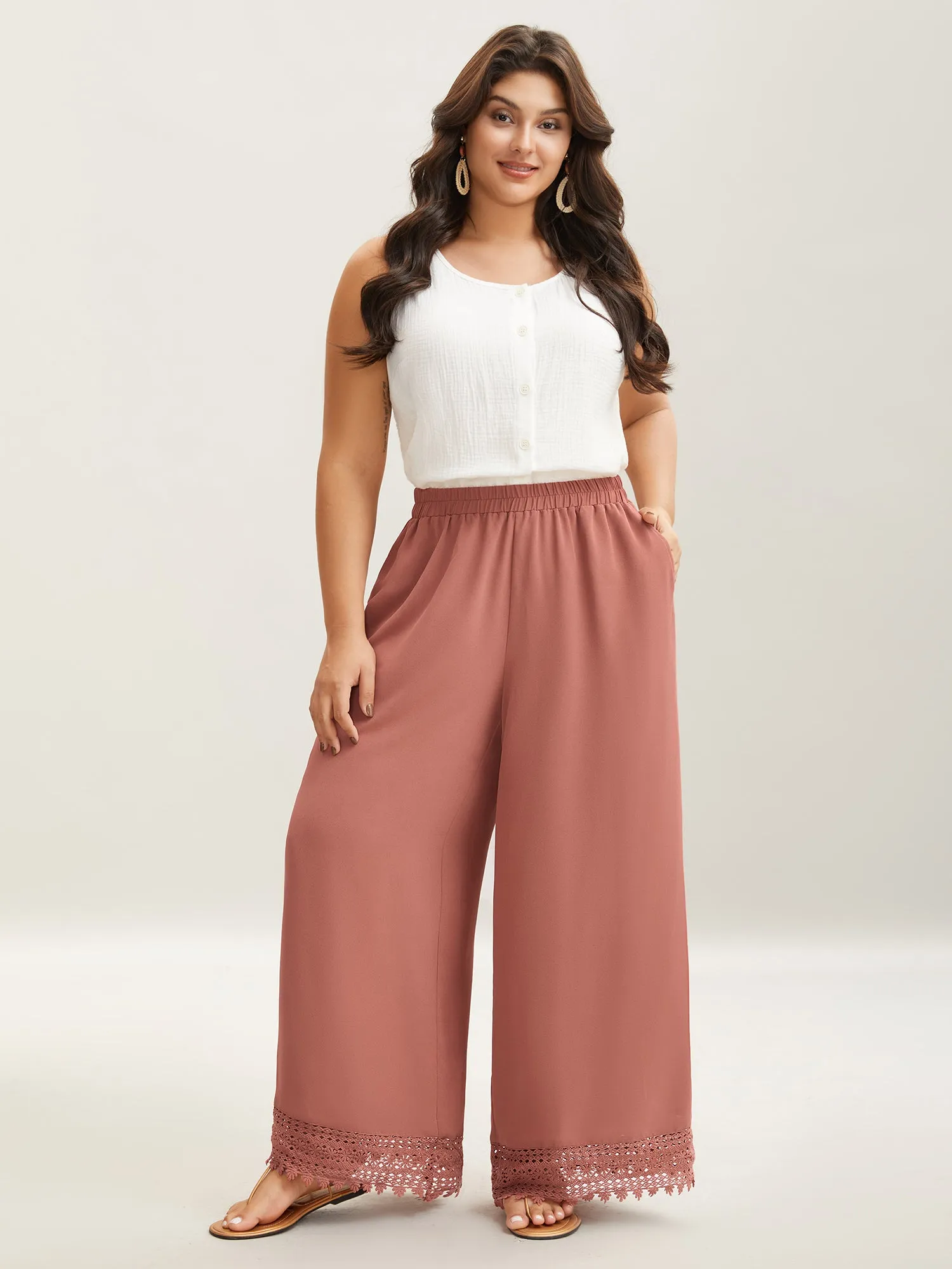 Lace Hem Wide-Leg Pocket Pants sold by Bloomchic product image thumbnail 3