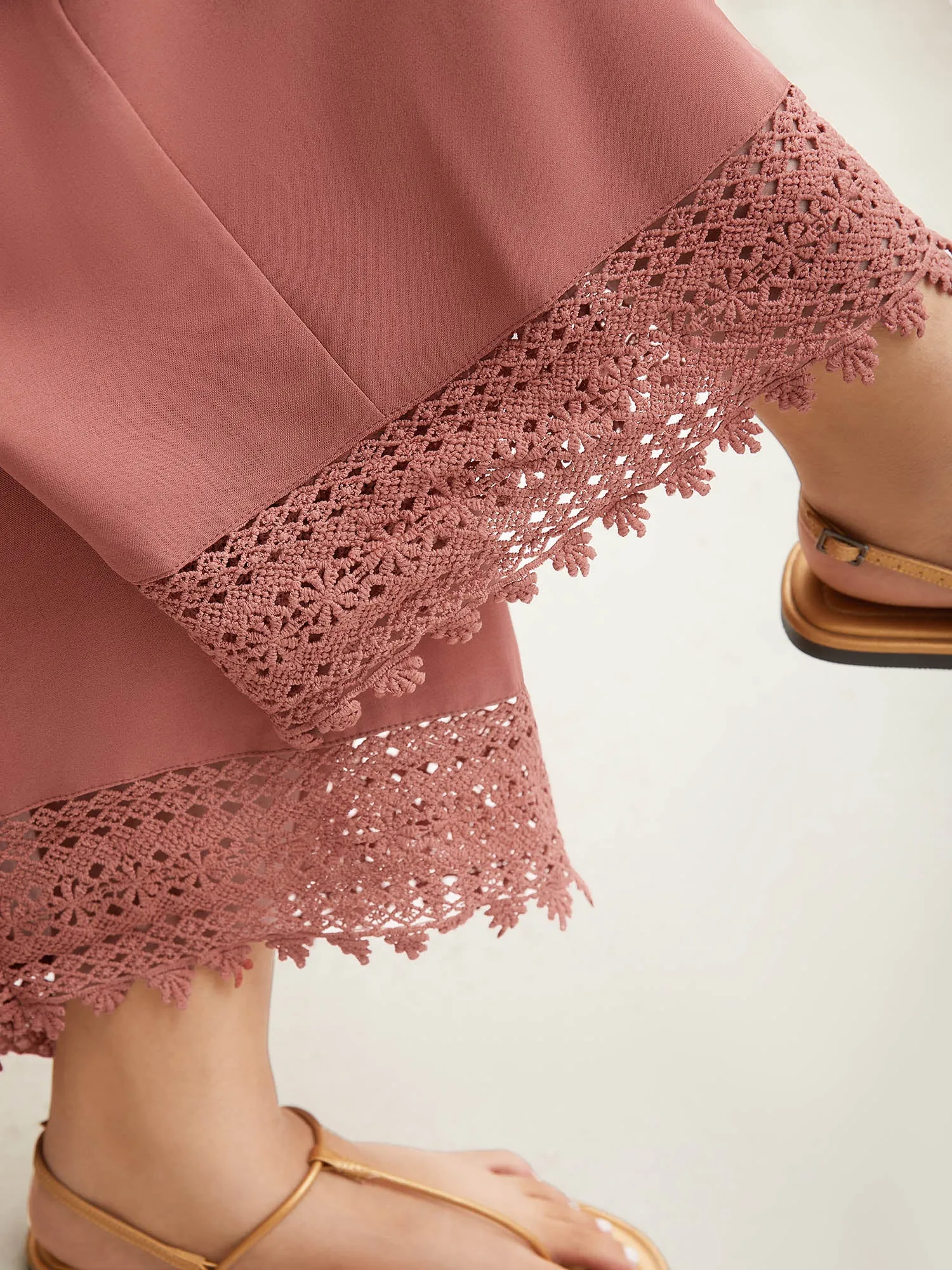 Lace Hem Wide-Leg Pocket Pants sold by Bloomchic product image thumbnail 2