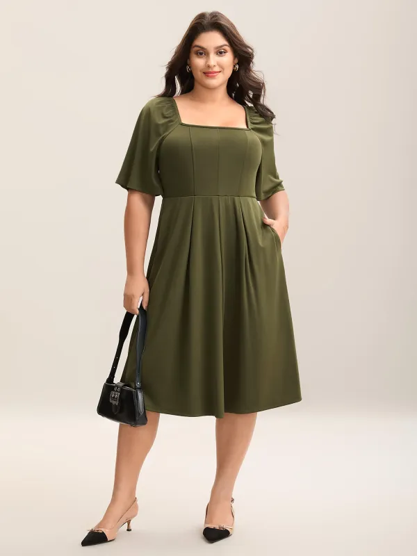 Stretchy Plicated Detail Square Neck Dress sold by Bloomchic
