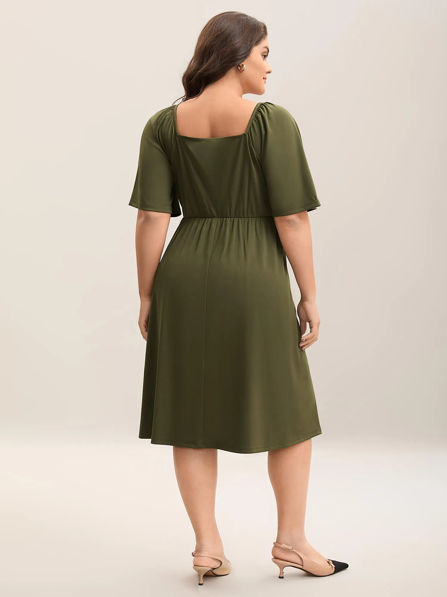 Stretchy Plicated Detail Square Neck Dress sold by Bloomchic product image thumbnail 4