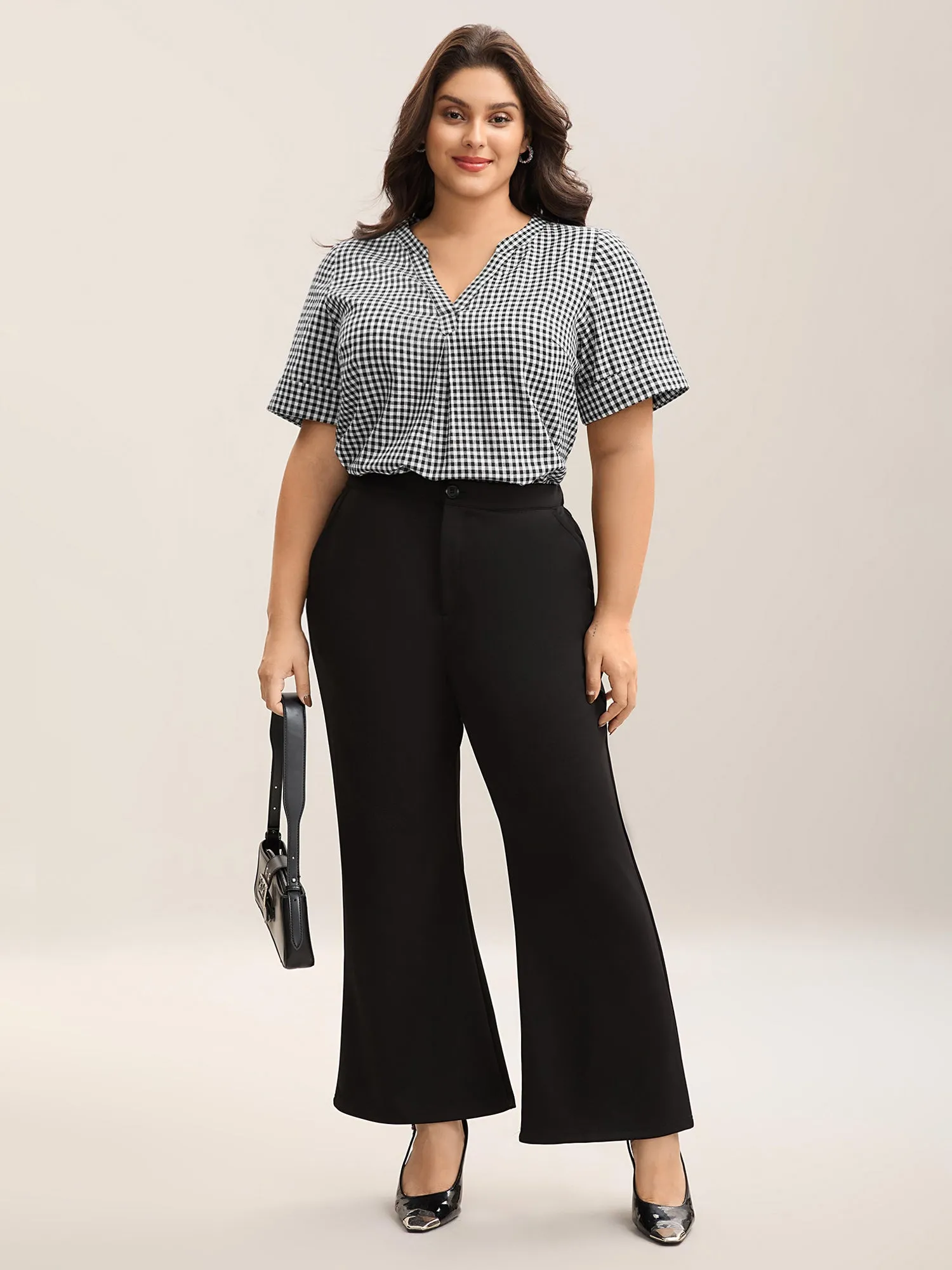 Plaid Print Notched Collar Pleated Blouse sold by Bloomchic product image thumbnail 3