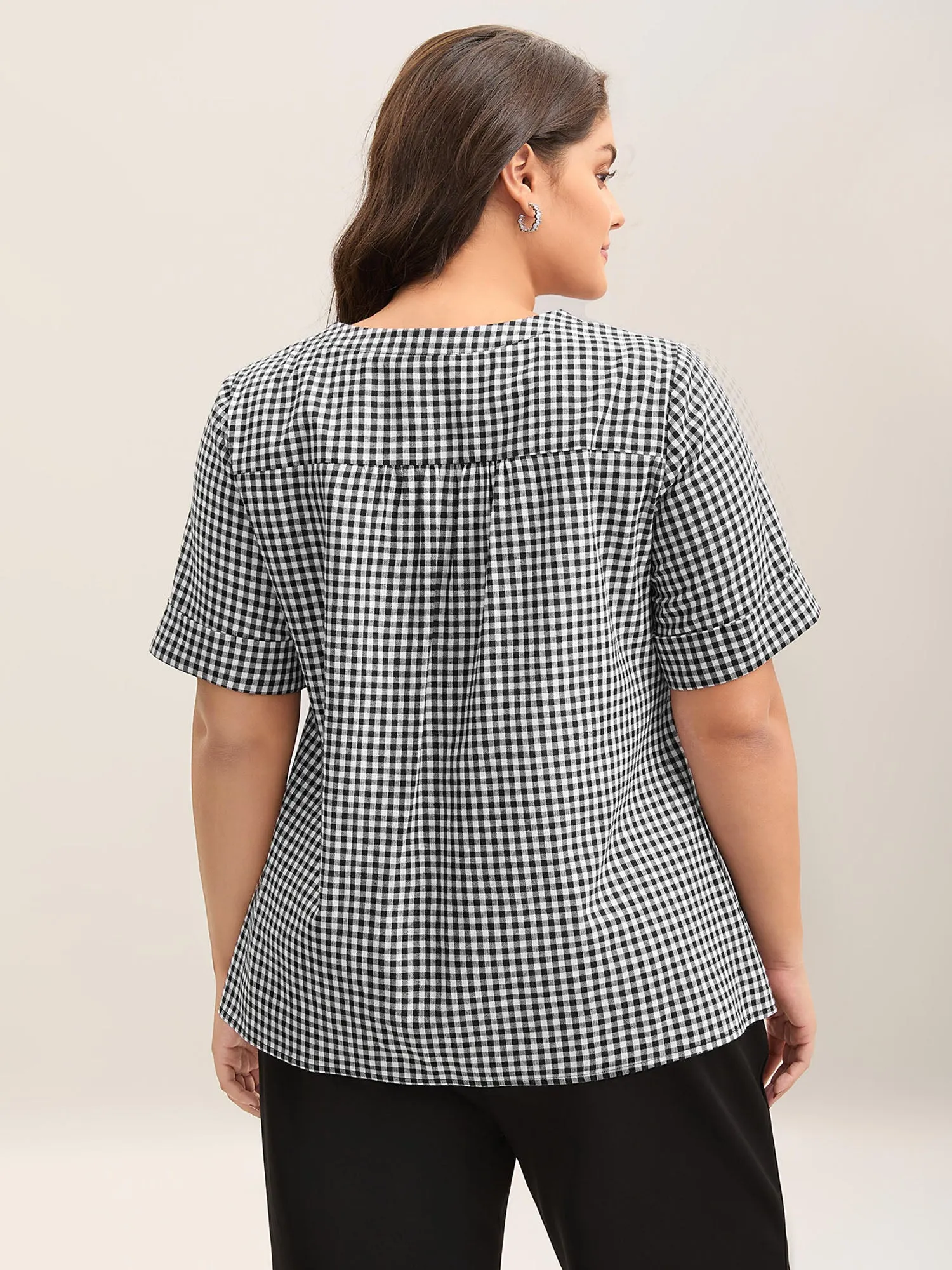 Plaid Print Notched Collar Pleated Blouse sold by Bloomchic product image thumbnail 4