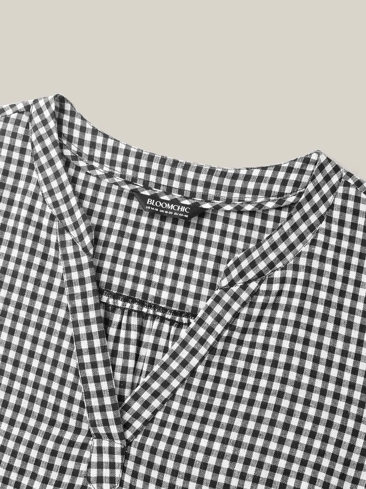 Plaid Print Notched Collar Pleated Blouse sold by Bloomchic product image thumbnail 5