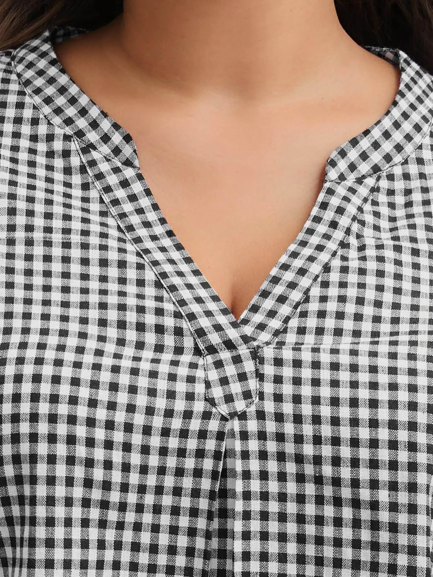 Plaid Print Notched Collar Pleated Blouse sold by Bloomchic product image thumbnail 2