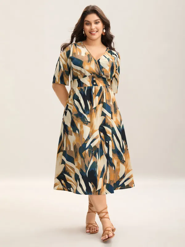 Abstract Print Triangular Waist Midi Dress sold by Bloomchic